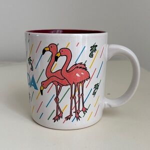 Vintage 1980’s Pink Flamingo Florida Ceramic Coffee Mug Cup tropical birds palms